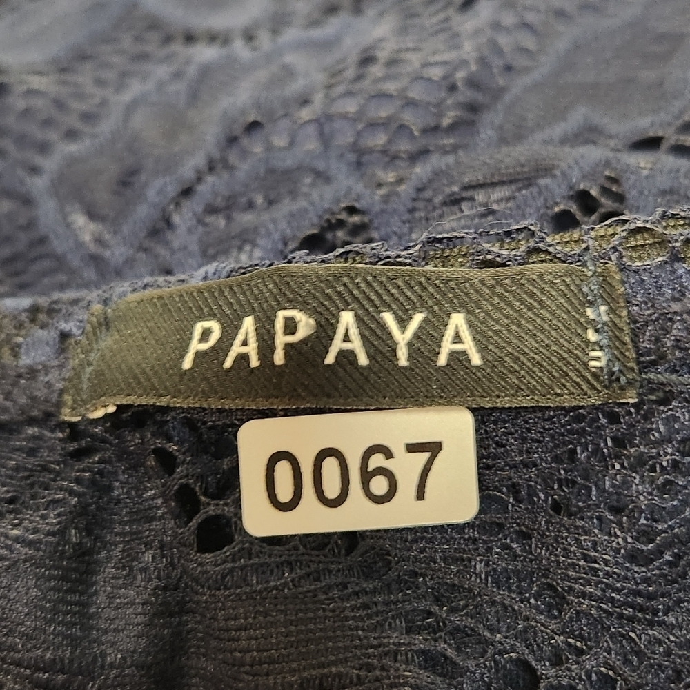 Papya Elegant Navy Floral Lace Dress Lined Womens M Baby Doll. - Picture 5 of 8